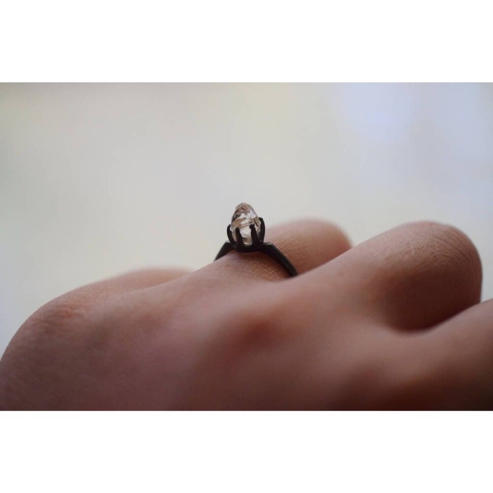 Minimalist Black Band Rough Diamond Engagement Ring Raw gemstone Unique One of a